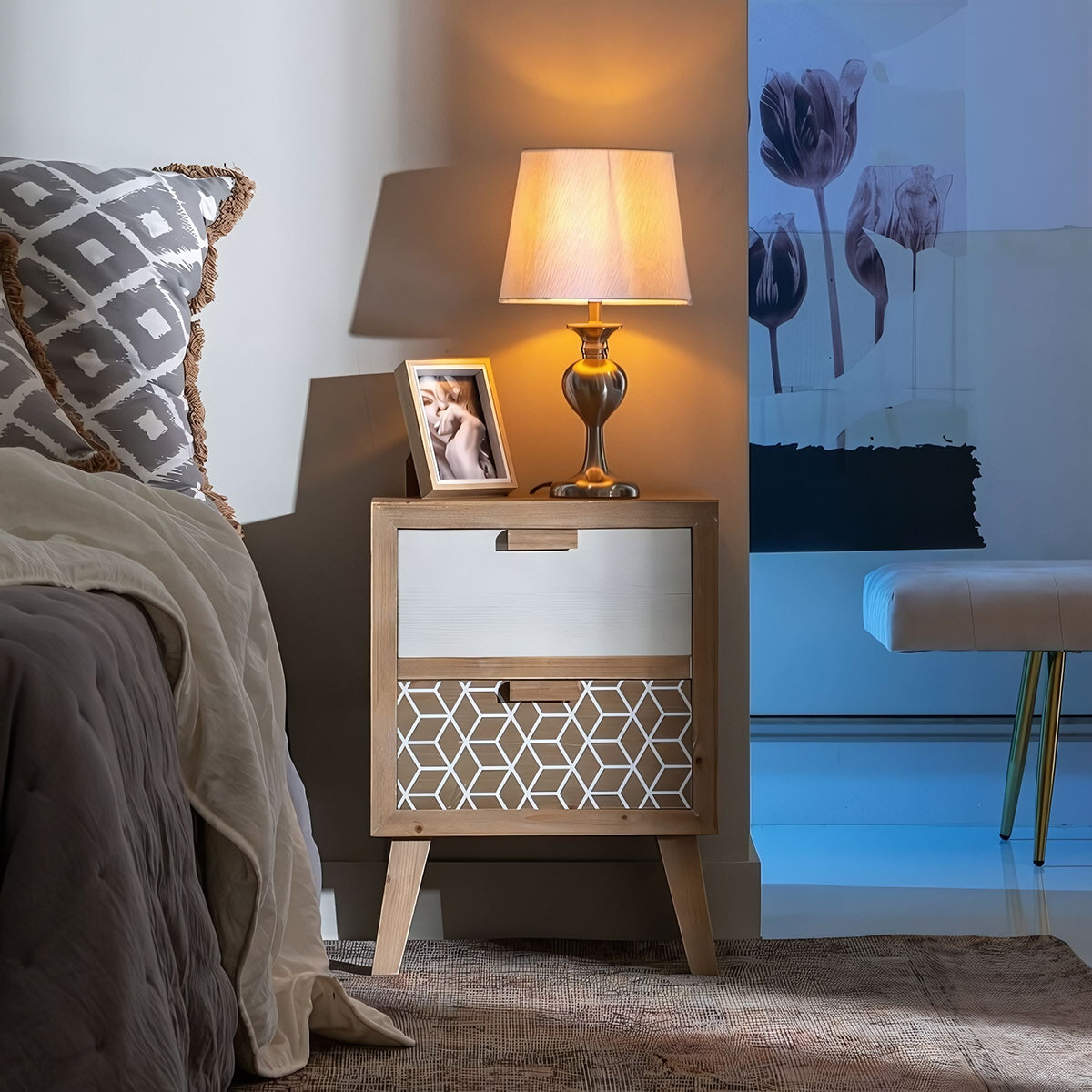 Bed Sofa Side Table with Drawer and Shelf, Wood Nightstand (40 X 30 X 55 СМ), Modern End Table for Bedroom and Living Room