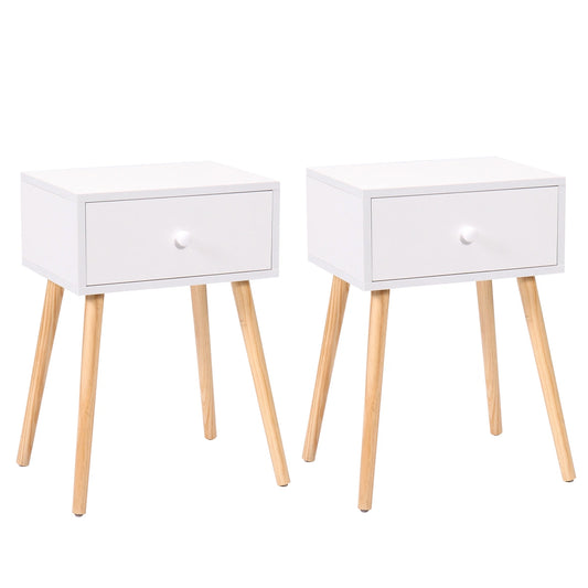 Wood Nightstand Set of 2, Bed Sofa Side Table with Drawer and Shelf, Modern End Table for Bedroom and Living Room