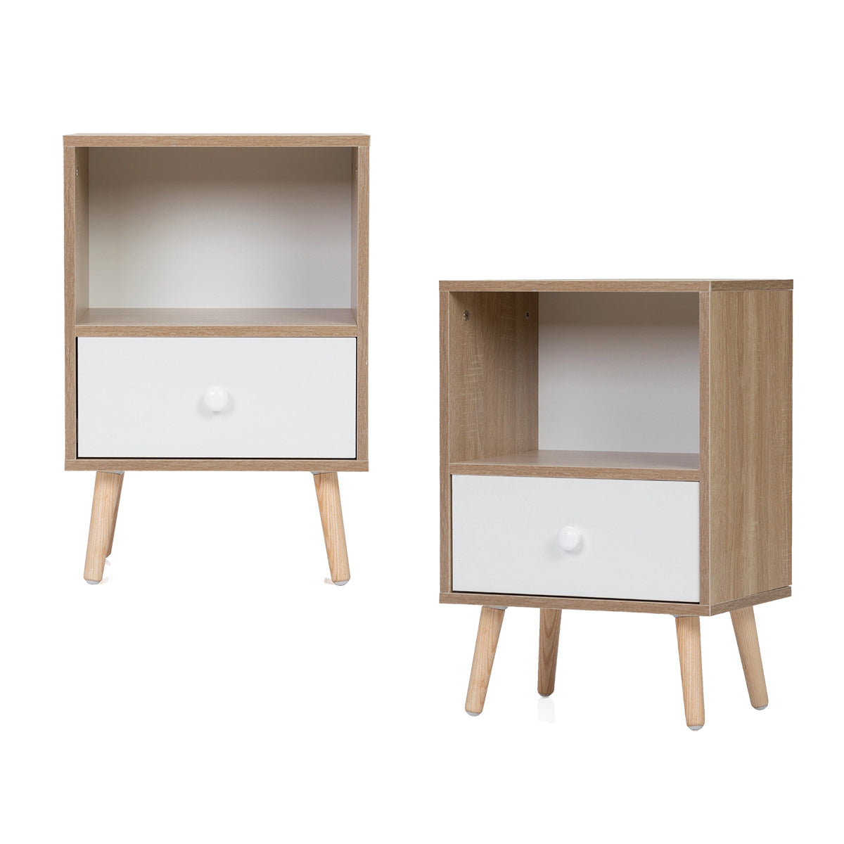 Wood Nightstand Set of 2, Bed Sofa Side Table with Drawer and Shelf, Modern End Table for Living Room and Bedroom