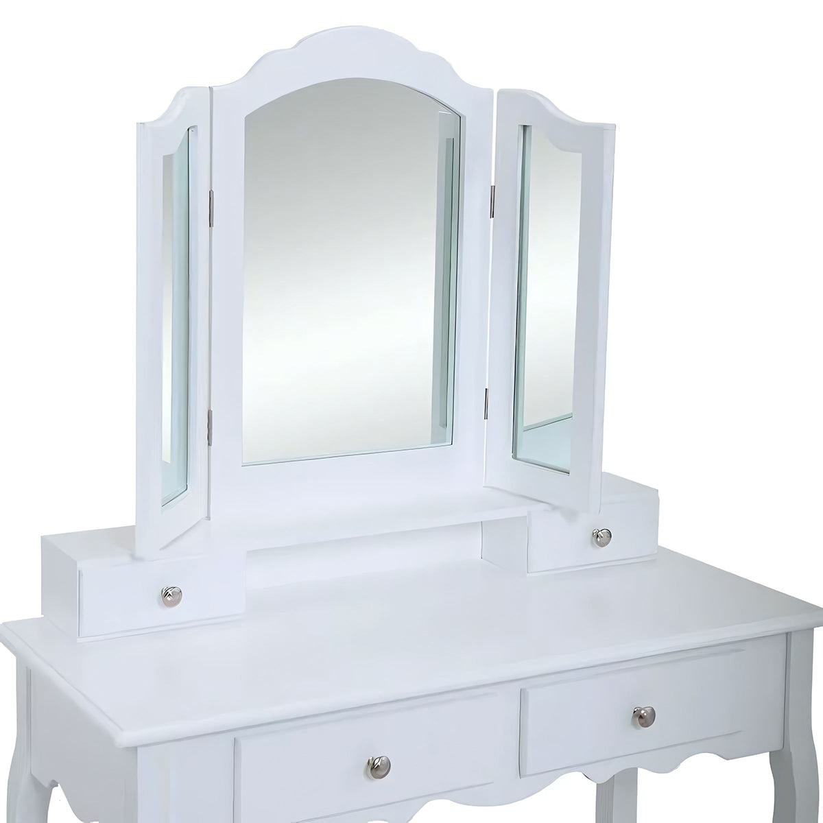 Makeup Vanity Set with Trifold Mirror, Bedroom Dresser Table With Stool and 4 Drawers, White Vanity Desk